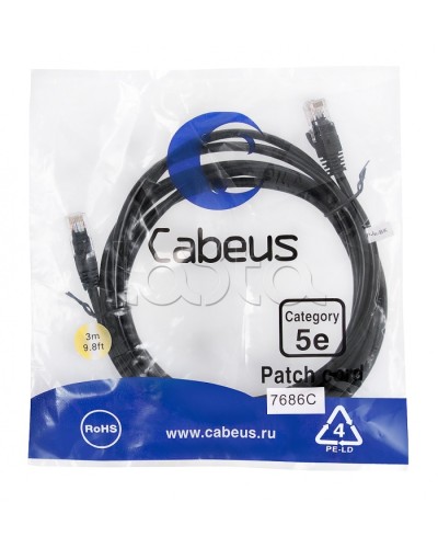 Патч-корд медный U/UTP кат.5е (3м) LSZH (черный) Cabeus (PC-UTP-RJ45-Cat.5e-3m-BK-LSZH) в Уссурийске Патчкорды (медные) Pintop.ru