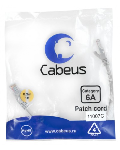 Патч-корд S/FTP Cabeus (PC-SSTP-RJ45-Cat.6a-0.3m-LSZH) в Уссурийске Патчкорды (медные) Pintop.ru