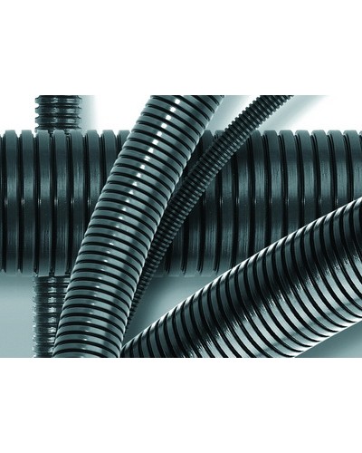Труба ПА 6 гибкая гофр. д.13мм, ПВ-0, без протяжки, 100м, цвет тёмно-серый DKC 80013 в Уссурийске Труба гофрированная Pintop.ru