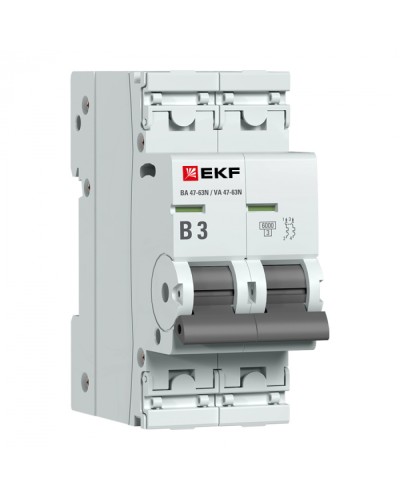 Автоматический выключатель 2P 3А (B) 6кА ВА 47-63N EKF PROxima (M636203B) в Уссурийске Электротехническое оборудование Pintop.ru