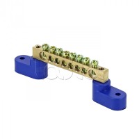 Шина "0" N (8х12мм) 8 отверстий латунь 2 синих угловых изолятора EKF PROxima (sn0-125-08-2)