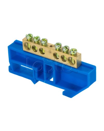 Шина 0 N (8х12мм) 6 отверстий латунь синий изолятор на DIN-рейку EKF PROxima (sn0-125-6-d) в Уссурийске Клеммные колодки Pintop.ru