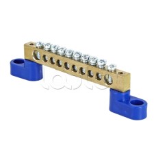 Шина "0" N (8х12мм) 10 отверстий латунь 2 синих угловых изолятора EKF PROxima (sn0-125-10-2)