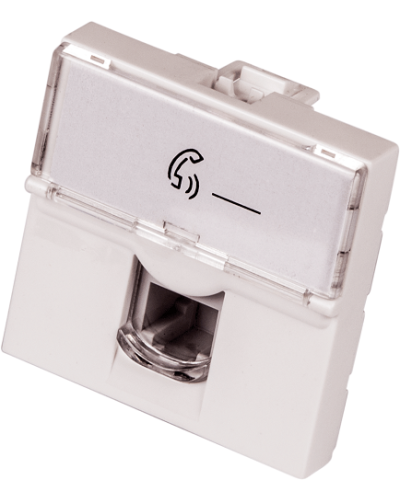 Вставка Mosaic 45x45, RJ-11, со шторкой и увеличенным окном маркировки LANMASTER LAN-SIP-23TEL-WH в Уссурийске Аксессуары для кабель-канала Pintop.ru