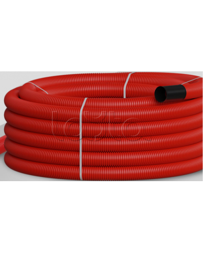 NR075 Двустен. труба ПНД гибкая откр. прокладки, SN16, с зондом, D75мм (50м) красн. Экопласт (801075HFR-UF-RD) в Уссурийске Труба гофрированная Pintop.ru