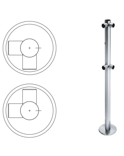 Стойка ограждения L-образная с отверстием под фиксатор, 2 муфты слева (антик серебро) Oxgard в Уссурийске Ограждения Pintop.ru