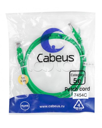 Патч-корд UTP, категория 5е, 1 м, неэкранированный, зеленый Cabeus PC-UTP-RJ45-Cat.5e-1m-GN в Уссурийске Патчкорды (медные) Pintop.ru