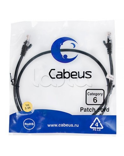 Патч-корд UTP, категория 6, 1 м, неэкранированный, черный Cabeus PC-UTP-RJ45-Cat.6-1m-BK в Уссурийске Патчкорды (медные) Pintop.ru