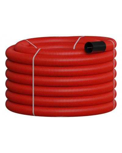 NR090 Двустенная труб.а ПНД гибкая, тип 450, SN12, с зондом, D90мм (20м) цвет красный Экопласт 801090-20 в Уссурийске Гладкая труба Pintop.ru