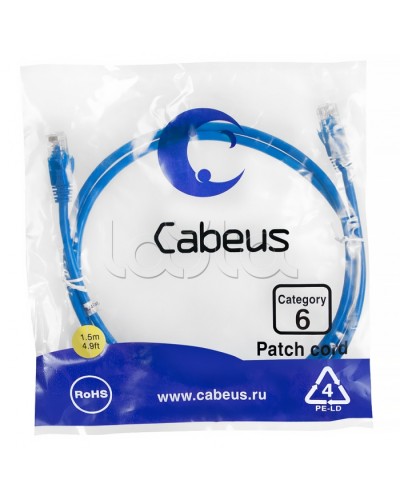 Патч-корд UTP, категория 6, 1.5 м, неэкранированный, синий Cabeus PC-UTP-RJ45-Cat.6-1.5m-BL в Уссурийске Патчкорды (медные) Pintop.ru