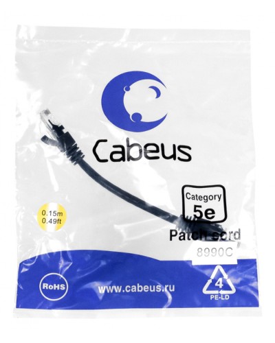 Патч-корд медный U/UTP кат.5е (0,15м) LSZH (черный) Cabeus (PC-UTP-RJ45-Cat.5e-0.15m-BK-LSZH) в Уссурийске Патчкорды (медные) Pintop.ru