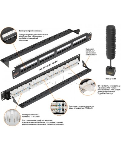 Патч-панель 19, 1U, 24xRJ45 NIKOMAX (NMC-RP24UD2-1U-BK) в Уссурийске Патч панель Pintop.ru