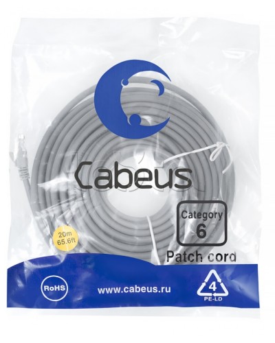 Патч-корд UTP, категория 6, 20 м, неэкранированный, серый Cabeus PC-UTP-RJ45-Cat.6-20m в Уссурийске Патчкорды (медные) Pintop.ru