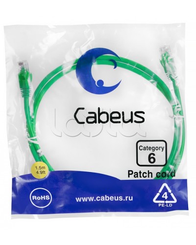 Патч-корд UTP, категория 6, 1.5 м, неэкранированный, зеленый Cabeus PC-UTP-RJ45-Cat.6-1.5m-GN в Уссурийске Патчкорды (медные) Pintop.ru